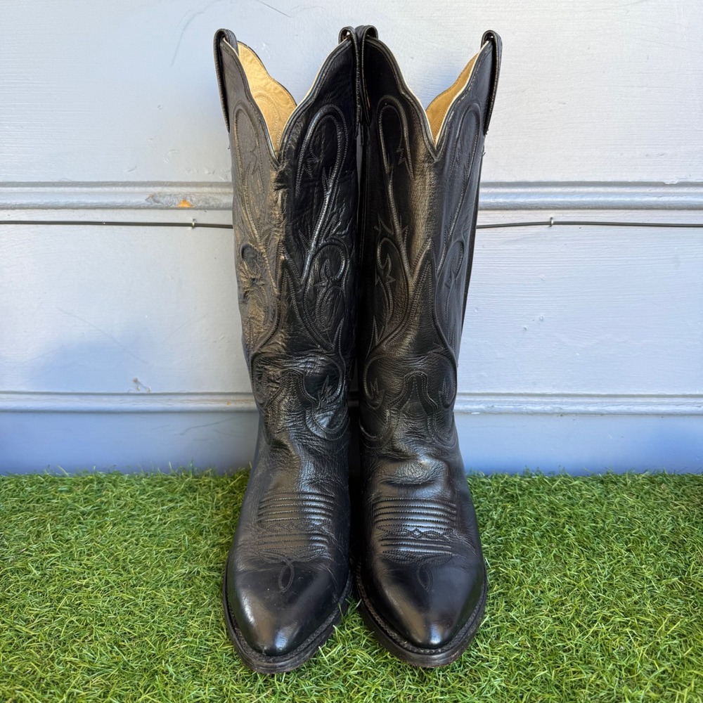 Vtg Dan Post DP3210 Black Leather Western Cowboy Boots Mens Size 8 M Rodeo